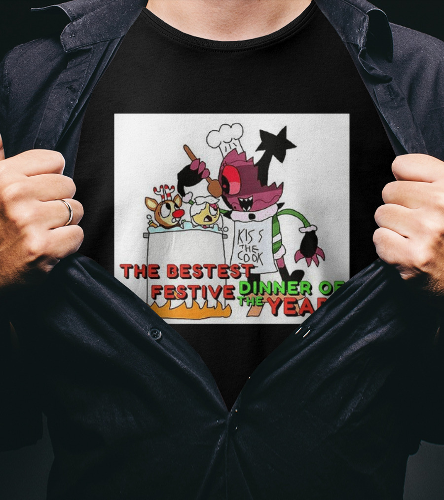 The Bestest Festive Dinner Of The Year Kiss The Cook Chef Monster Reindeer Cooking T-Shirt