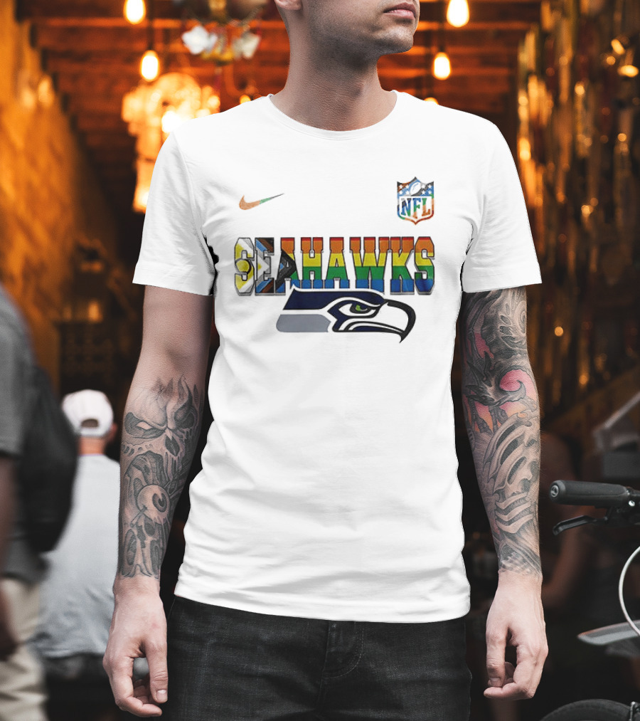 Seattle Seahawks Rainbow Pride NFL Peanuts Collaboration Snoopy Nike T-Shirt