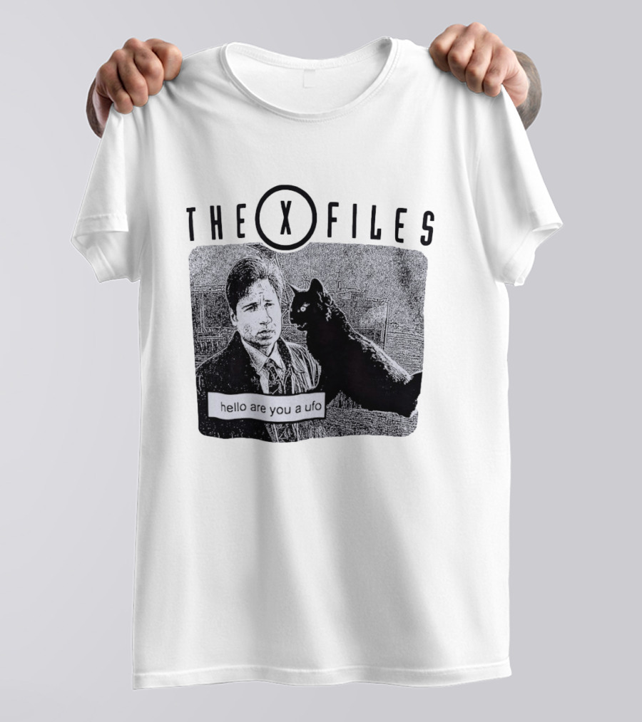 The X Files Hello Are You A UFO Mulder Black Cat T-Shirt
