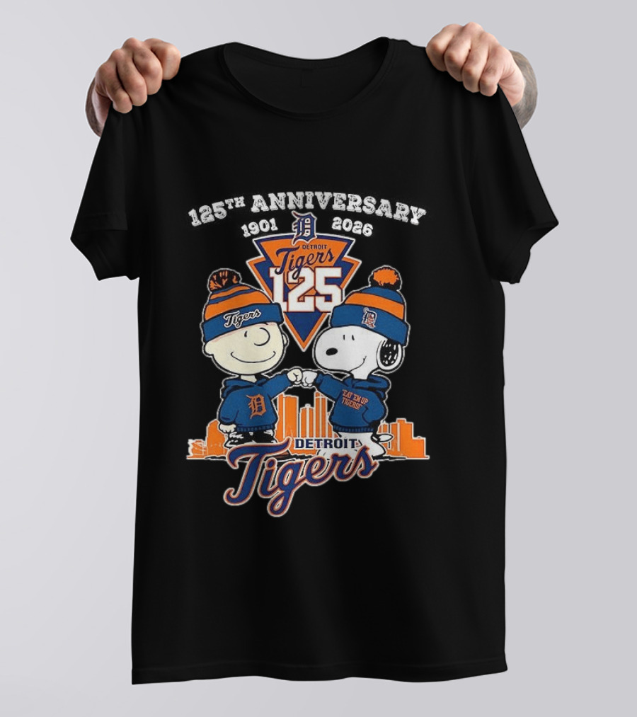 Charlie Brown Snoopy Detroit Tigers 125th Anniversary 1901 2026 Skyline T-Shirt