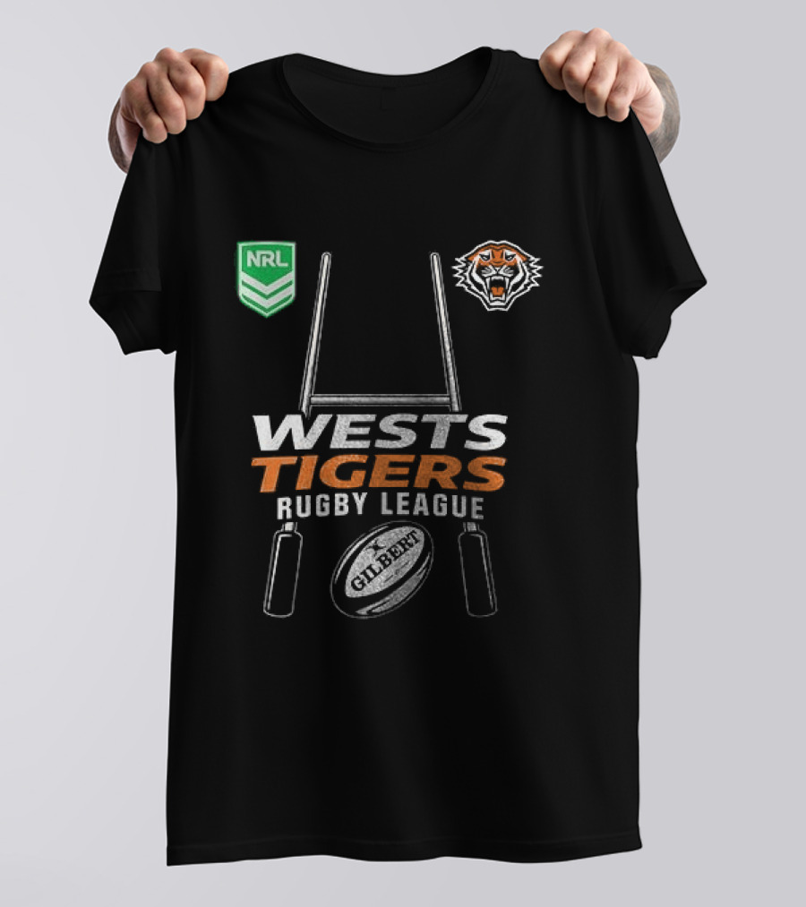 Wests Tigers Rugby League NRL X Motor Harley Davidson Skeleton Gilbert Rugby Ball T-Shirt