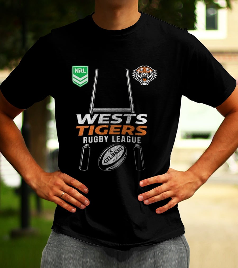Wests Tigers Rugby League NRL X Motor Harley Davidson Skeleton Gilbert Rugby Ball T-Shirt