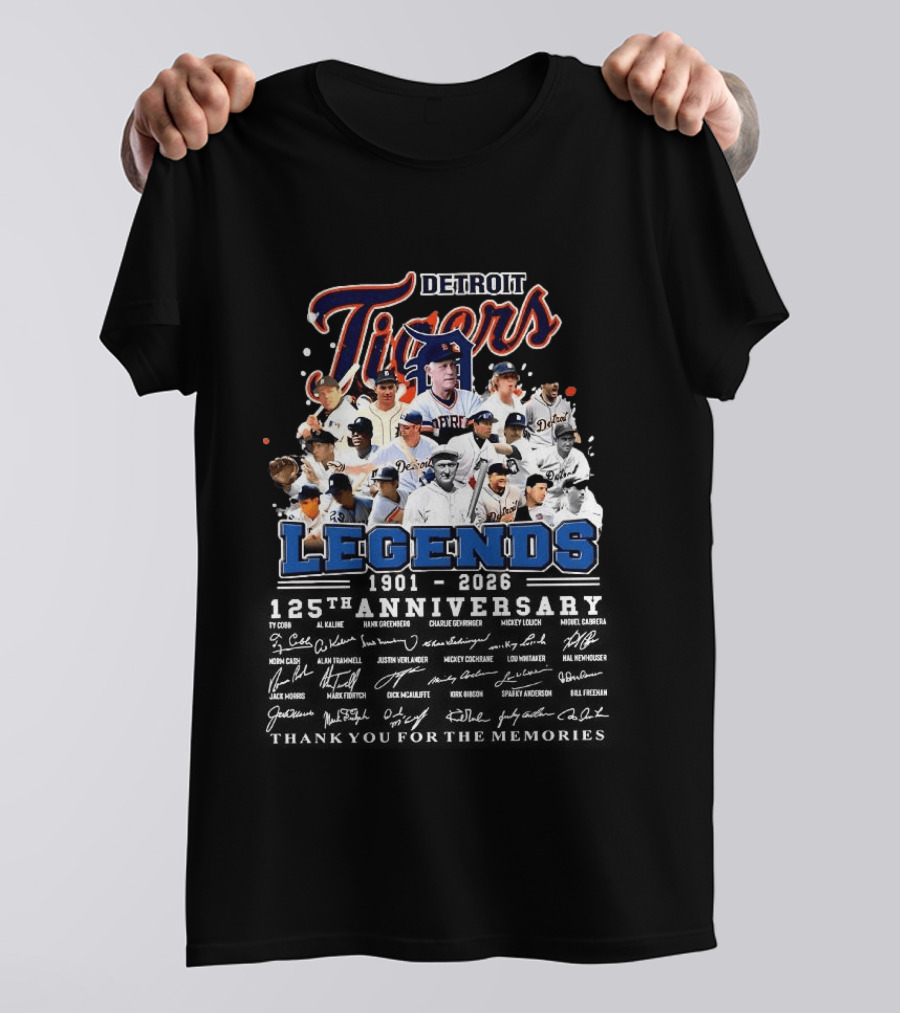 Detroit Tigers Legends 1901 2026 125th Anniversary Thank You For The Memories T-Shirt
