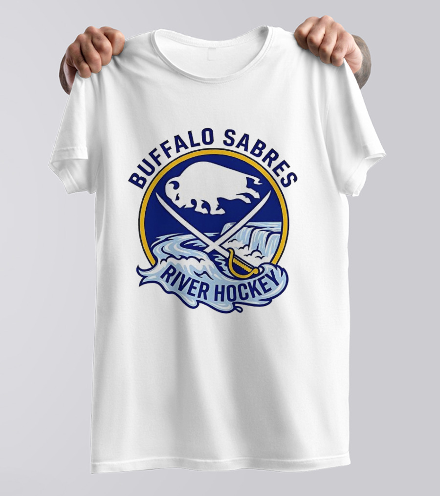 Buffalo Sabres River Hockey White Buffalo And Swords T-Shirt