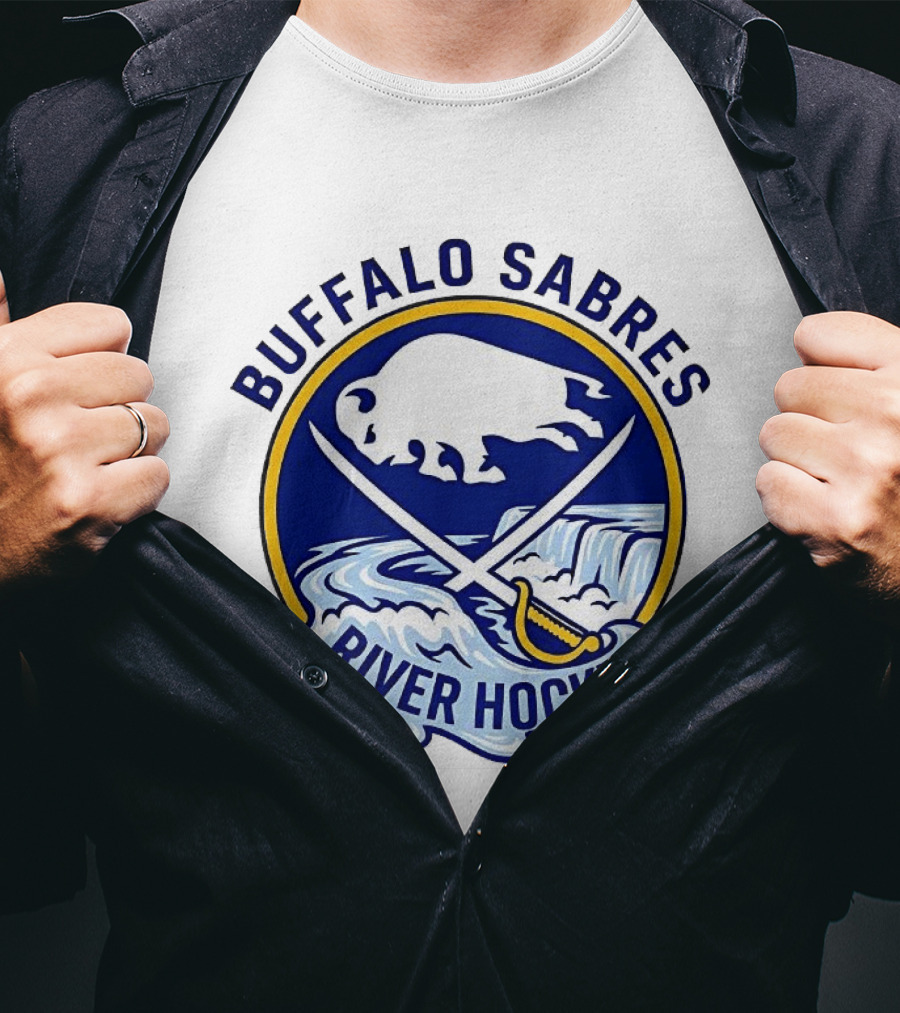 Buffalo Sabres River Hockey White Buffalo And Swords T-Shirt