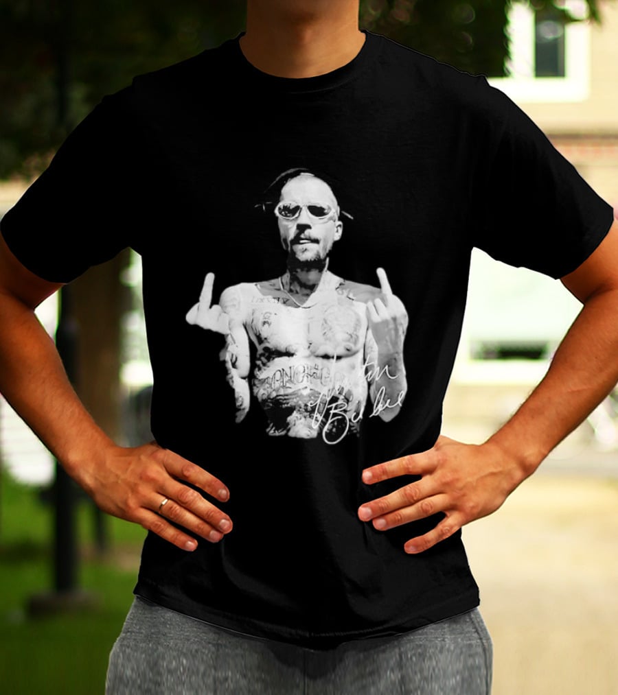 Justin Bieber Middle Finger Bieberchella World Tour 2026 Black And White Tattoo T-Shirt