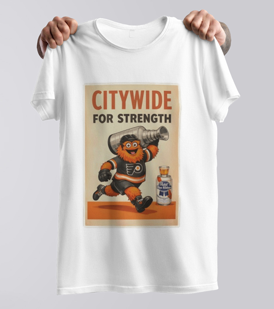 Citywide For Strength Philadelphia Flyers Gritty Pabst Blue Ribbon Stanley Cup T-Shirt