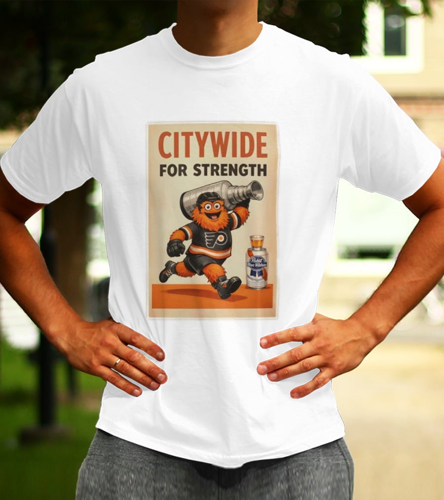 Citywide For Strength Philadelphia Flyers Gritty Pabst Blue Ribbon Stanley Cup T-Shirt
