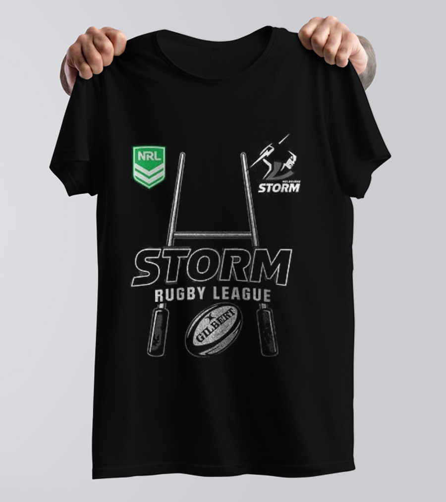 Melbourne Storm Rugby League NRL X Harley Davidson Skeleton Rugby Ball T-Shirt
