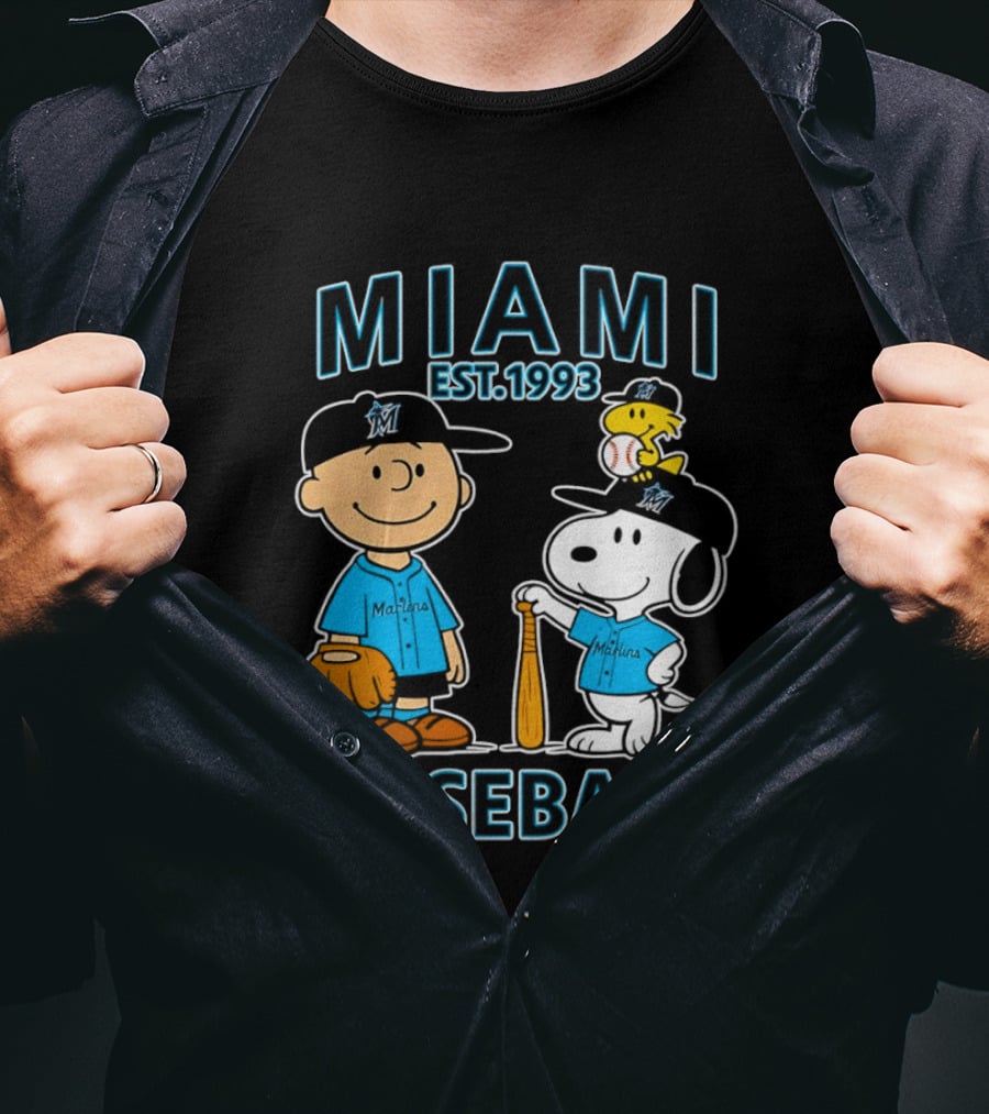 Charlie Brown Snoopy Woodstock Miami Baseball Est 1993 T-Shirt