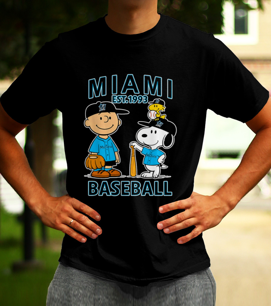 Charlie Brown Snoopy Woodstock Miami Baseball Est 1993 T-Shirt