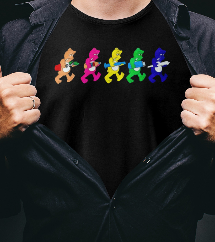 Colorful Cartoon Bears With Vibrant Smoking Accessories T-Shirt