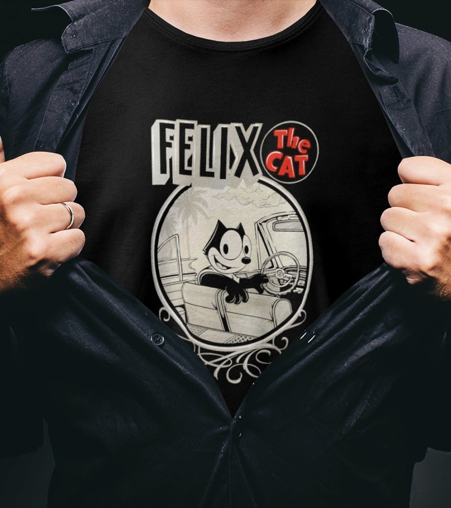 Felix The Cat Driving Car By Mister Cartoon With Palm Tree T-Shirt