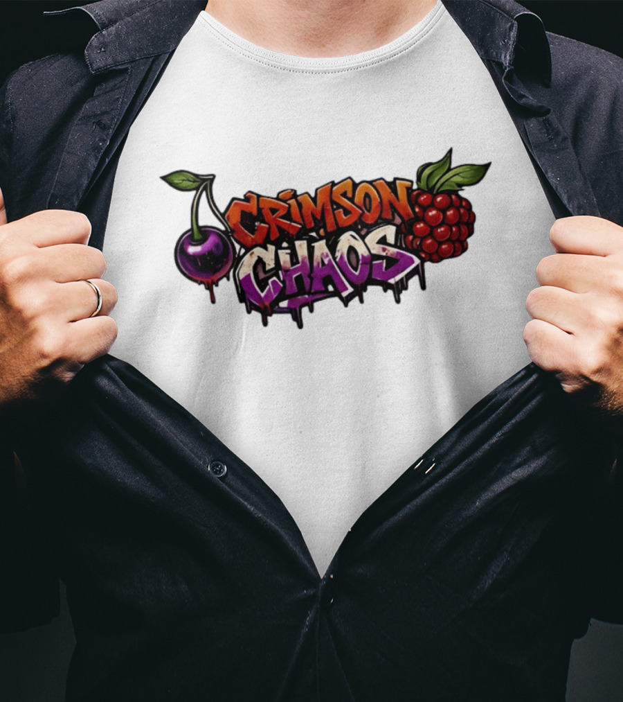 Crimson Chaos Fruits Cherry And Raspberry Graffiti T-Shirt