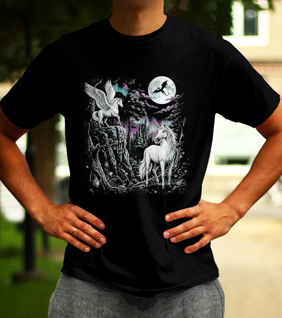 Fantasy Unicorn Neon Galaxy Moonlight Enchantment T-Shirt