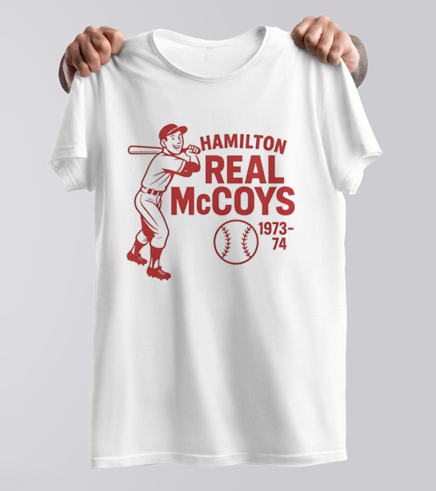 Hamilton Real McCoys Baseball 1973 1974 Retro Player T-Shirt