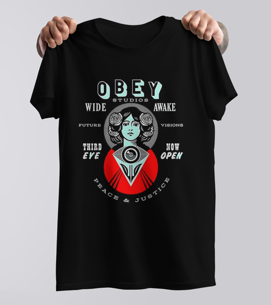 Obey Studios Wide Awake Future Visions Third Eye Now Open Peace And Justice T-Shirt