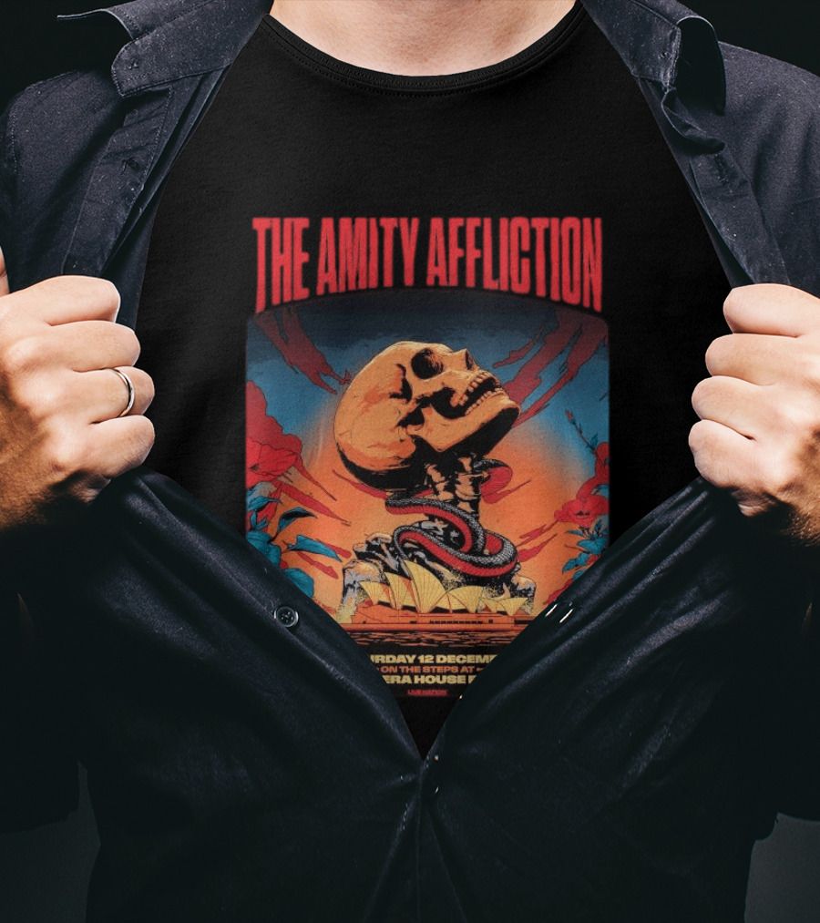 The Amity Affliction Sydney Opera House Forecourt Tour 12 December 2026 Skull Snake Flowers T-Shirt