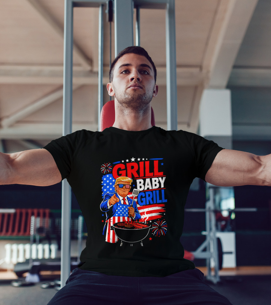 Trump Grill Baby Grill 4th Of July Fireworks 2026 T-Shirt