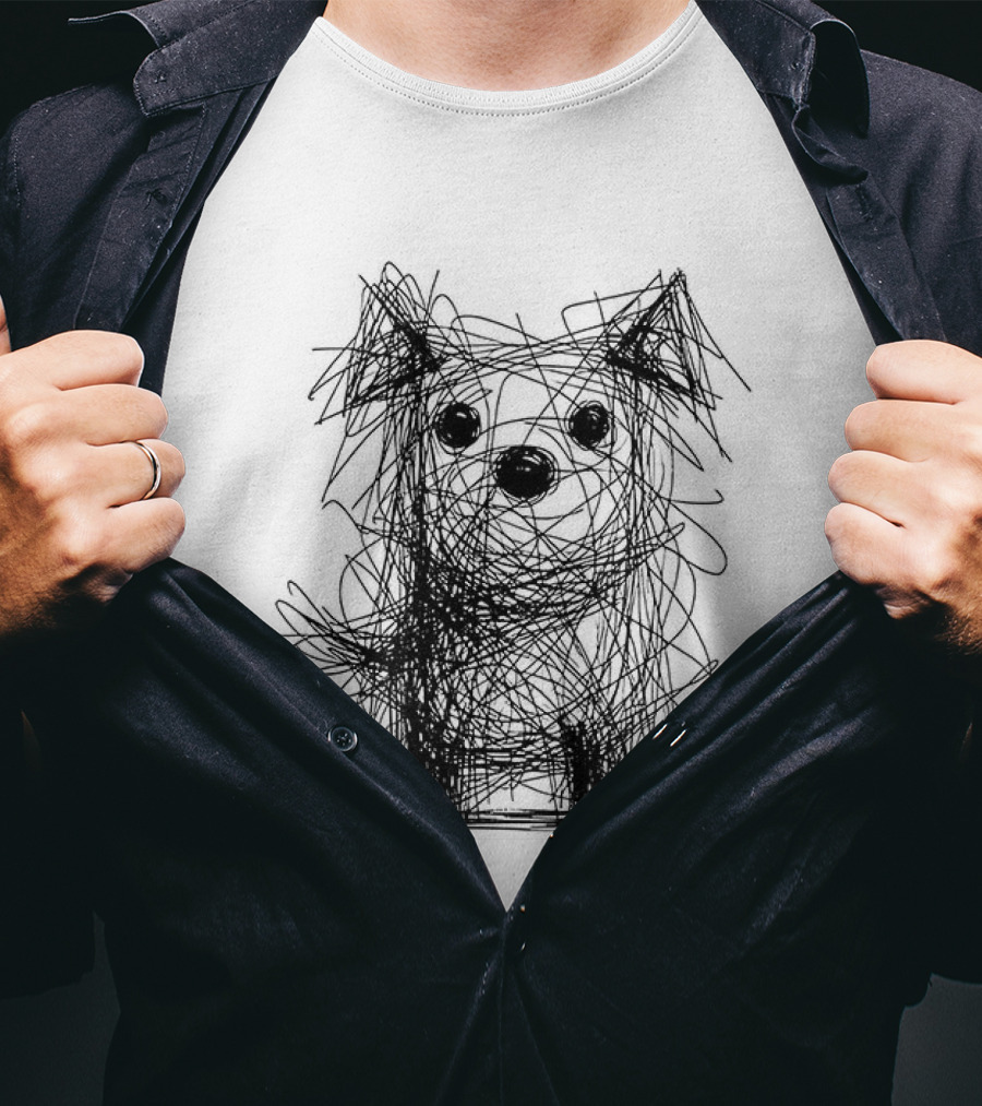 Scruffy Dog Chaos Doodle Drawing T-Shirt