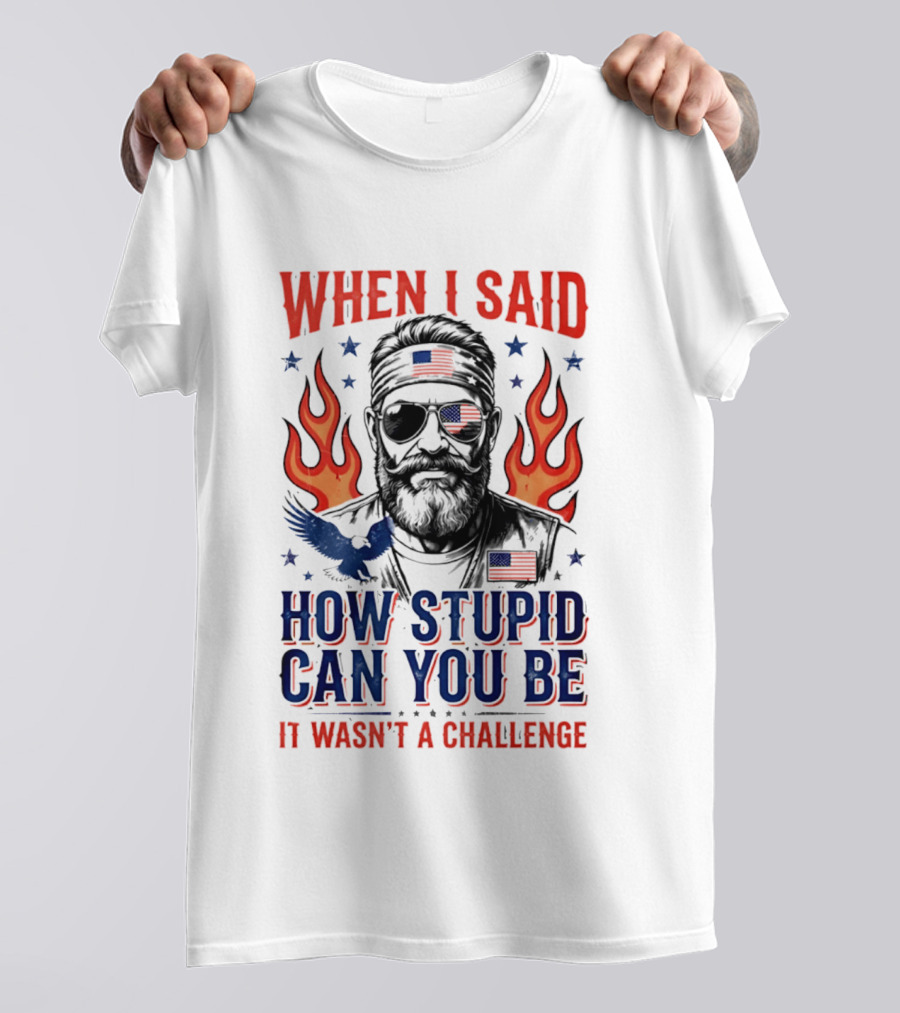 When I Said How Stupid Can You Be It Wasn't A Challenge Patriotic Eagle And Flaming T-Shirt