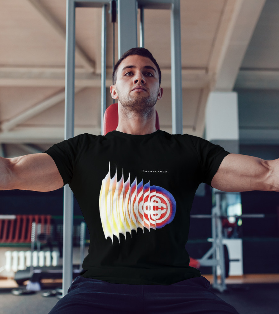 Casablanca Shockwave Optical Illusion Pattern With Red Blue Yellow Layers T-Shirt