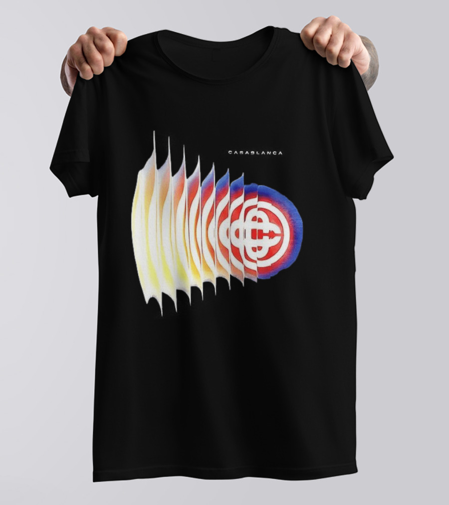 Casablanca Shockwave Optical Illusion Pattern With Red Blue Yellow Layers T-Shirt