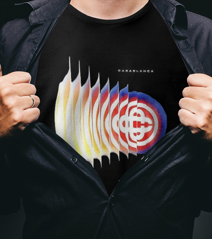 Casablanca Shockwave Optical Illusion Pattern With Red Blue Yellow Layers T-Shirt