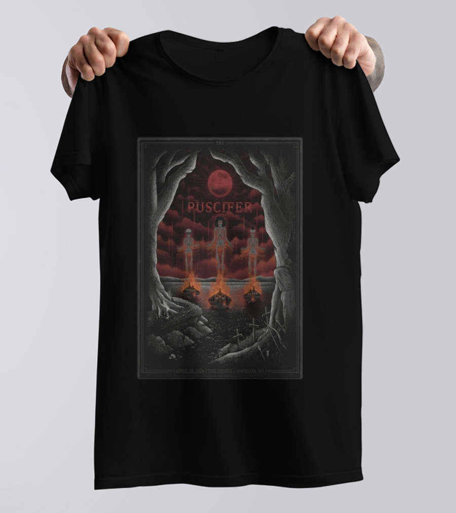 Puscifer April 28 2026 The Sylvee Madison WI Skeleton Red Moon T-Shirt