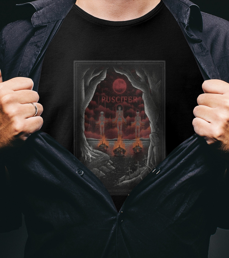 Puscifer April 28 2026 The Sylvee Madison WI Skeleton Red Moon T-Shirt