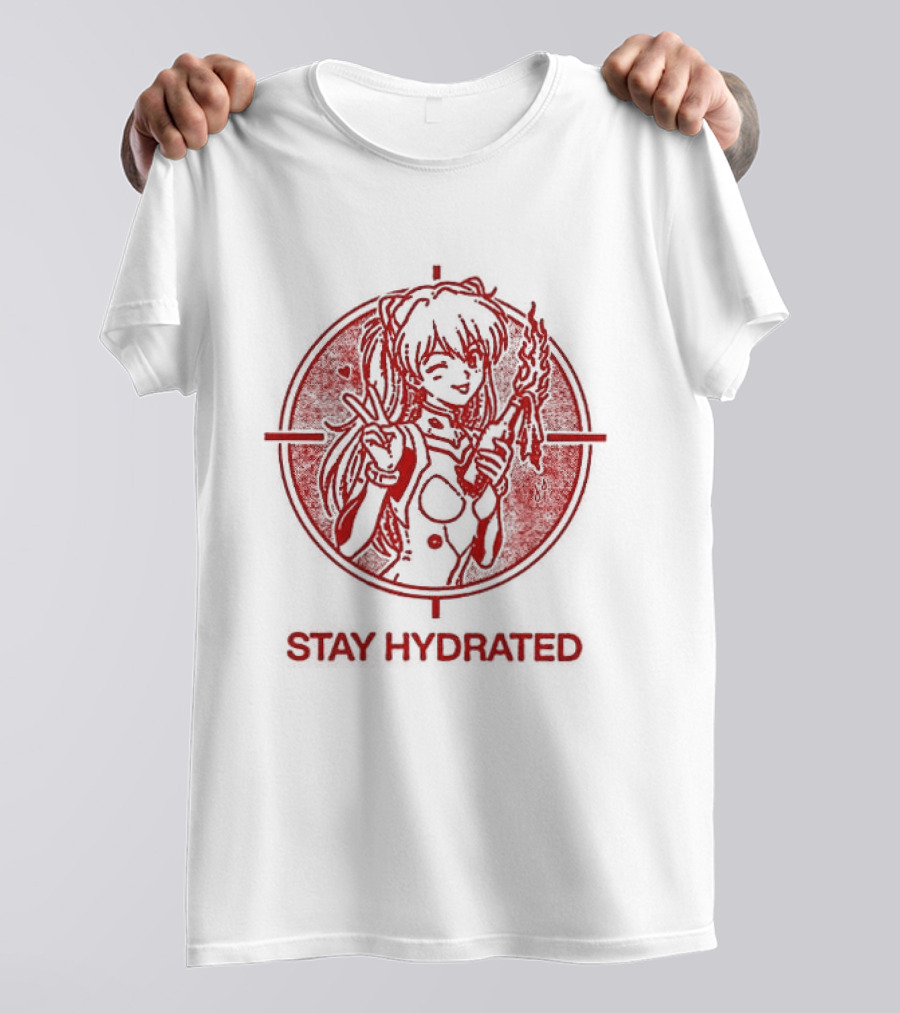 Asuka Langley Soryu Stay Hydrated Neon Genesis Evangelion Anime Iconic Red Circle T-Shirt
