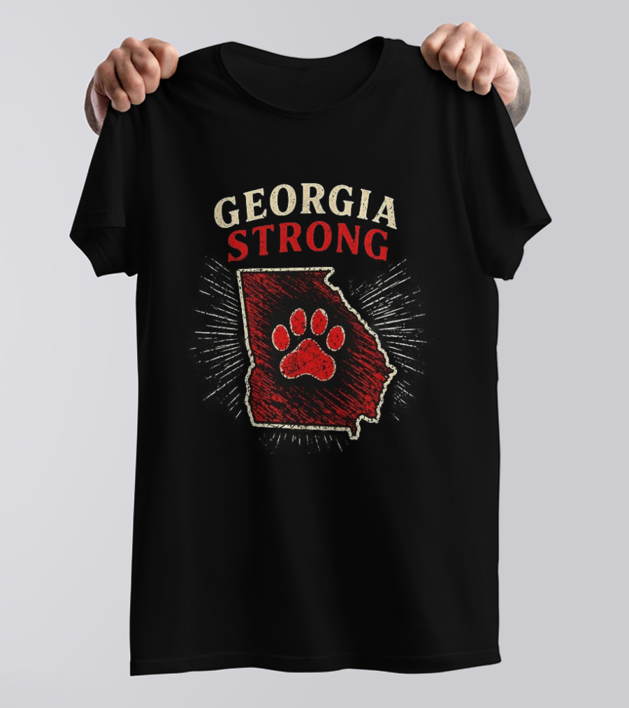 Georgia Strong Map Red Paw Print Inside State Shape T-Shirt