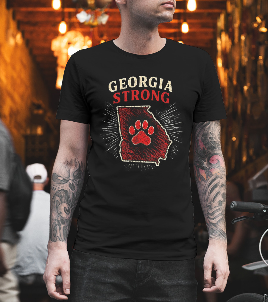 Georgia Strong Map Red Paw Print Inside State Shape T-Shirt