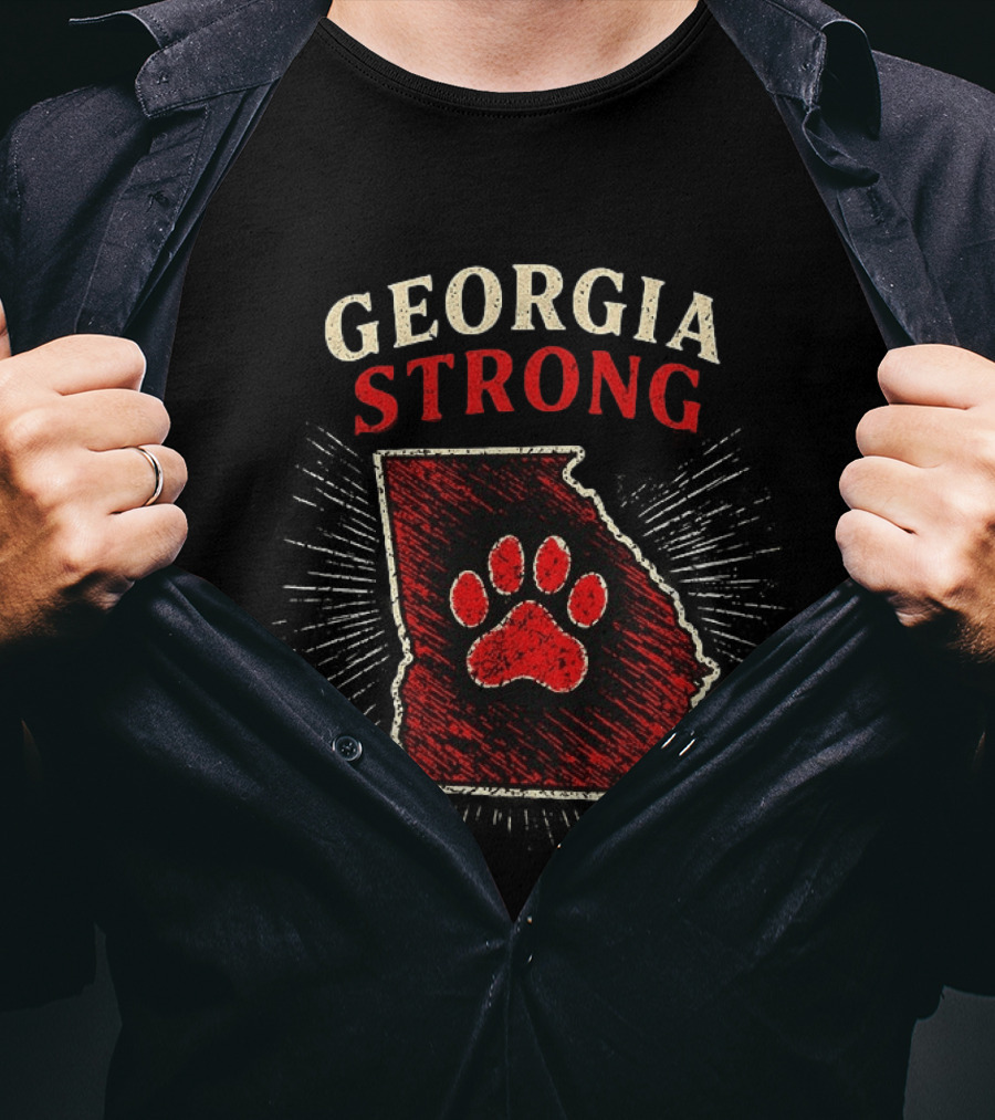 Georgia Strong Map Red Paw Print Inside State Shape T-Shirt