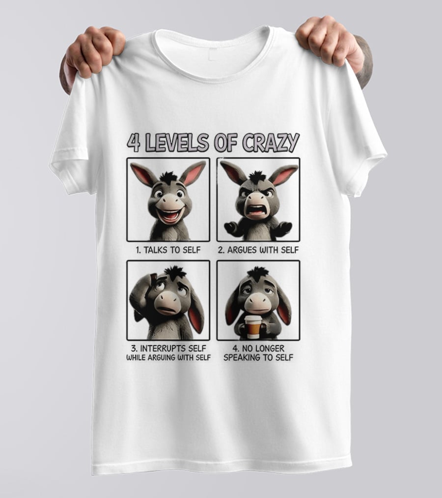 4 Levels Of Crazy Donkey Expressions Coffee Mood T-Shirt