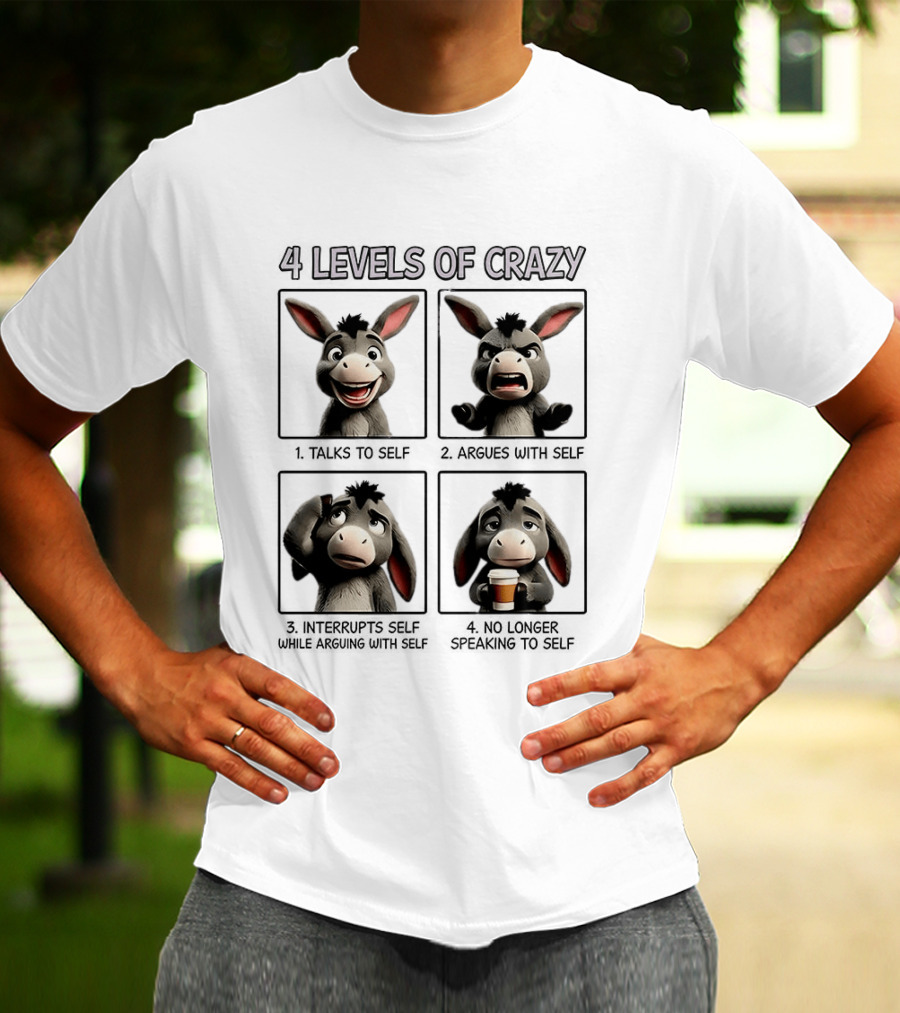 4 Levels Of Crazy Donkey Expressions Coffee Mood T-Shirt