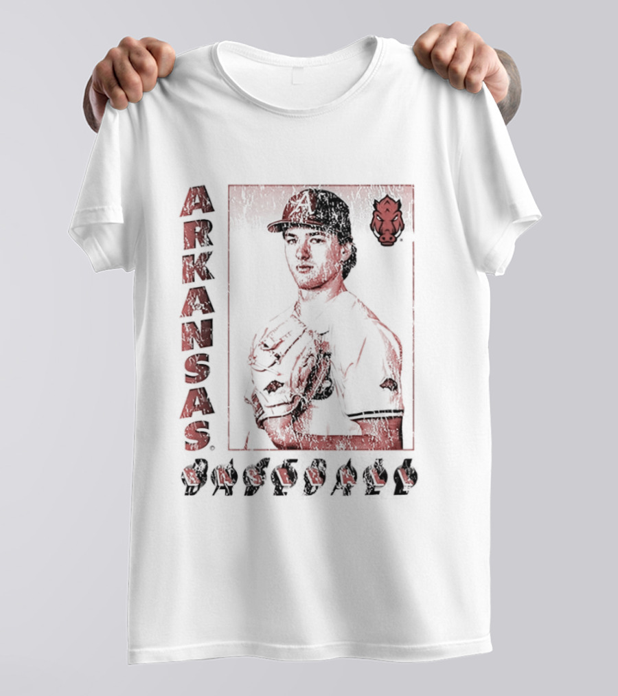 Arkansas Baseball Player With Razorback T-Shirt
