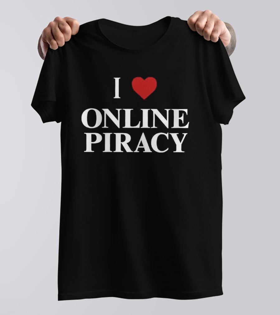 I Love Online Piracy Bold Heart Red White T-Shirt