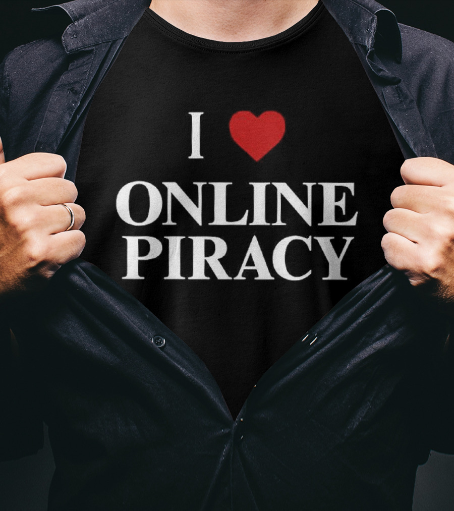 I Love Online Piracy Bold Heart Red White T-Shirt