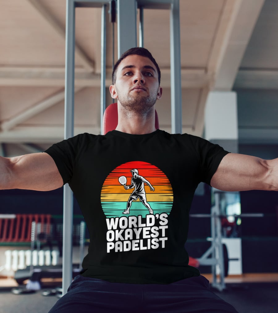 World's Okayest Padelist Retro Sunset Paddle Player T-Shirt