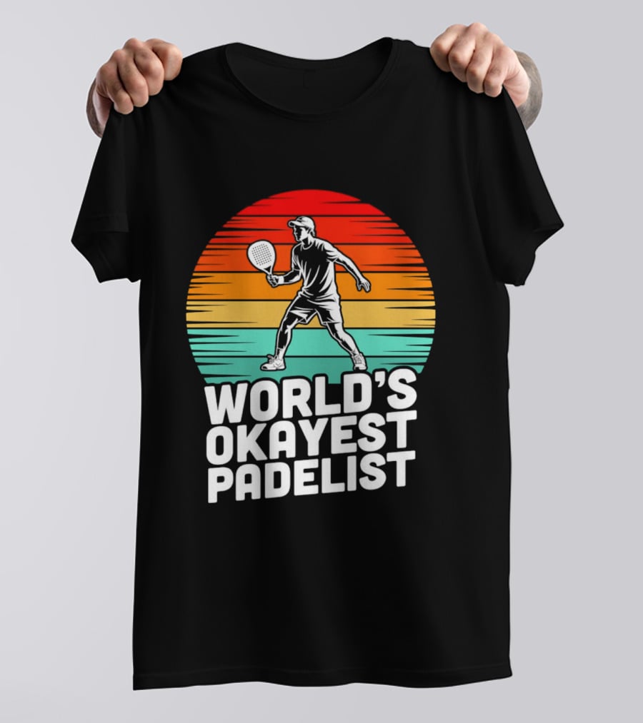 World's Okayest Padelist Retro Sunset Paddle Player T-Shirt