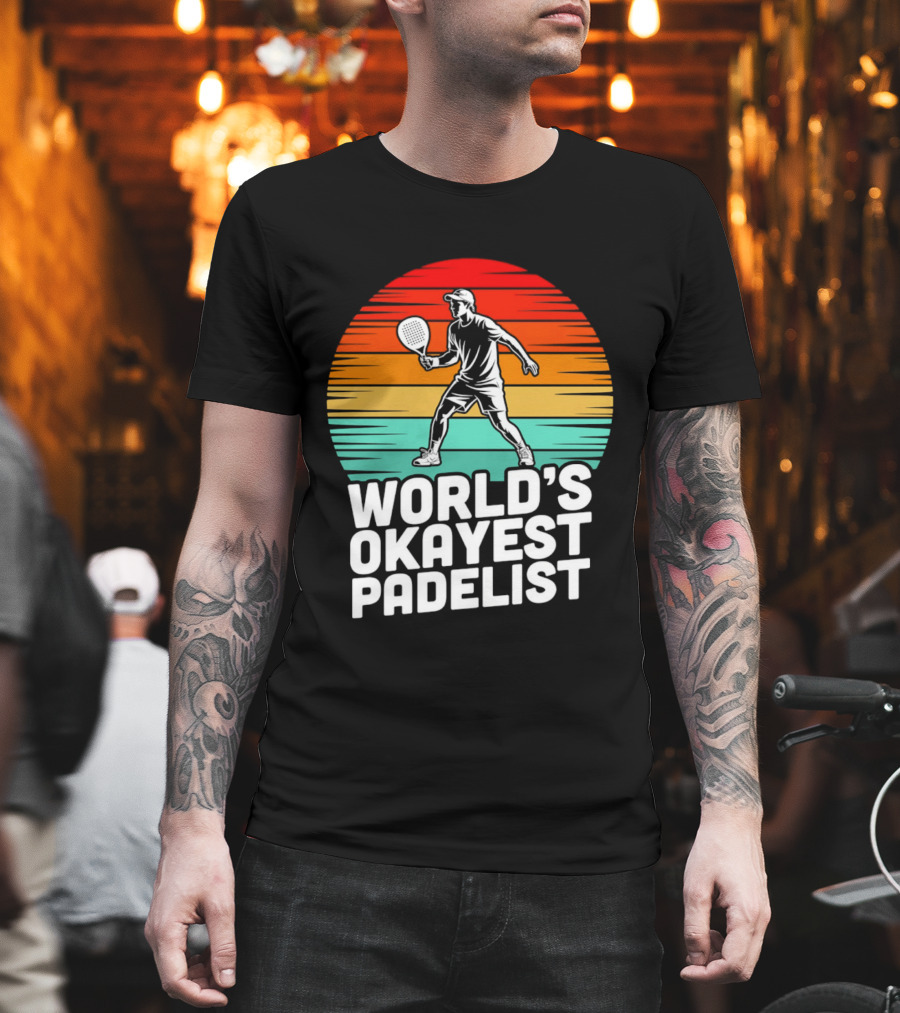 World's Okayest Padelist Retro Sunset Paddle Player T-Shirt