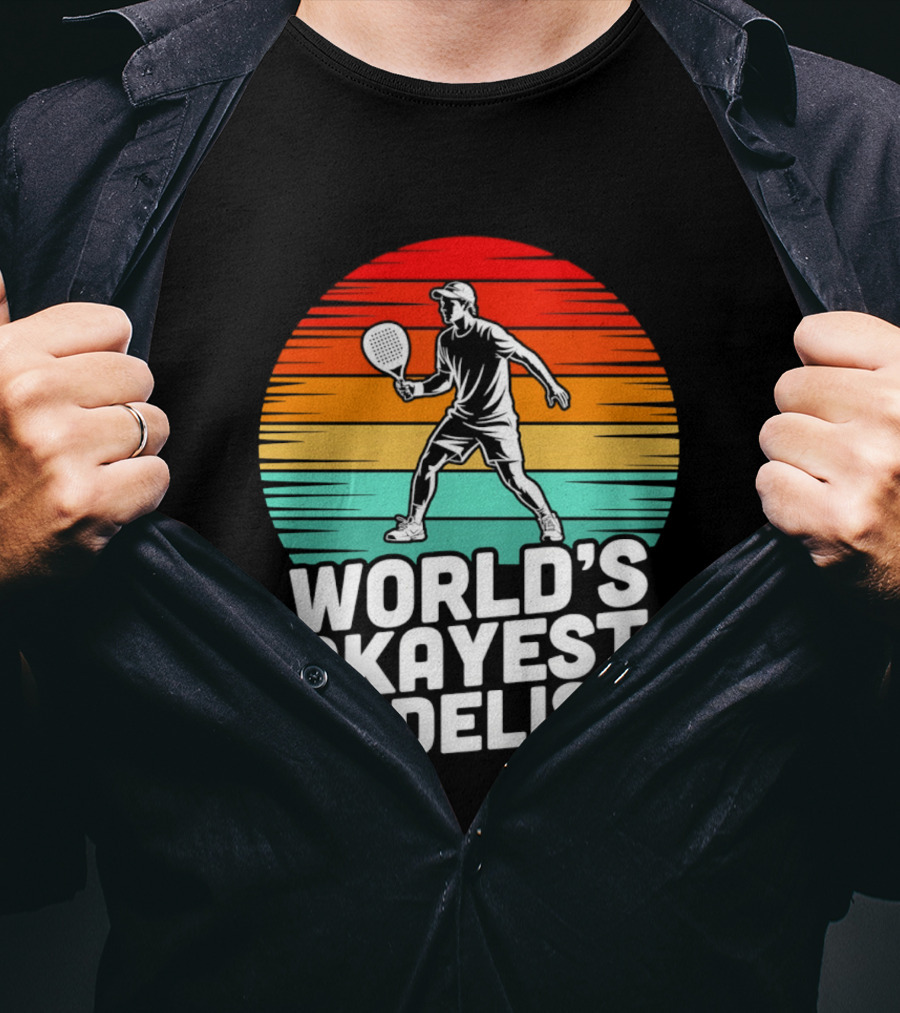World's Okayest Padelist Retro Sunset Paddle Player T-Shirt