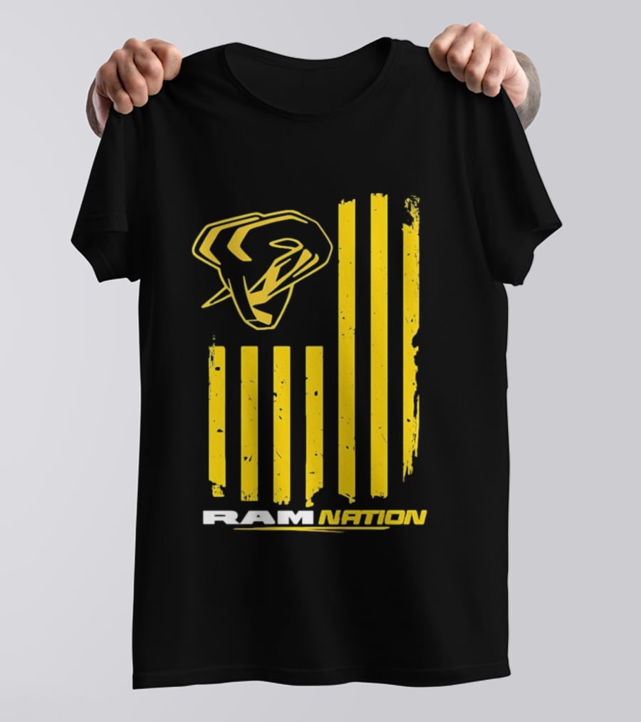 Ram Nation USA Flag Yellow Ram Head Stripes T-Shirt