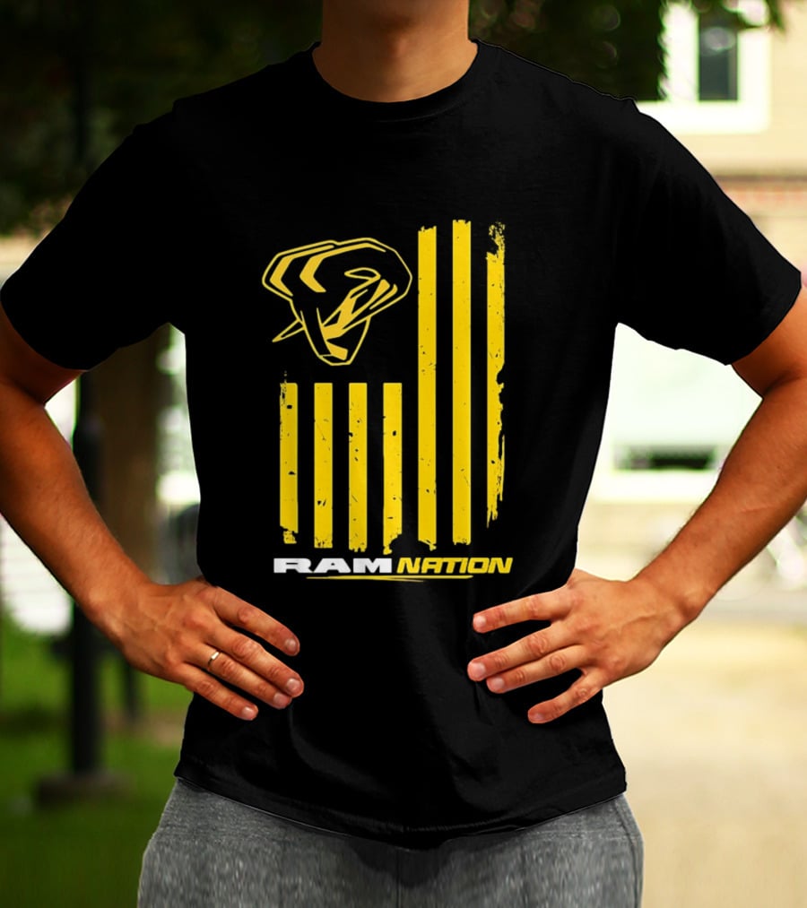 Ram Nation USA Flag Yellow Ram Head Stripes T-Shirt