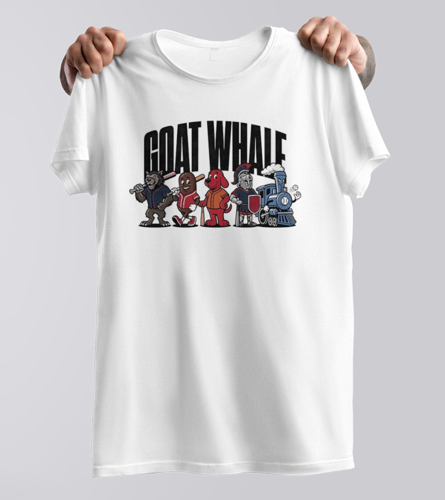 GOAT WHALE Cartoon Characters Baseball Wolf Sausage Dog Roman Train T-Shirt