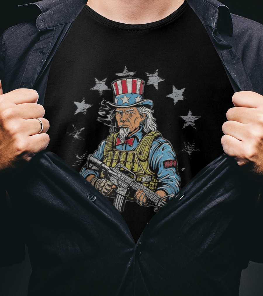 Uncle Sam 250th Soldier Patriotic Tactical Tribute PAFO Stars T-Shirt