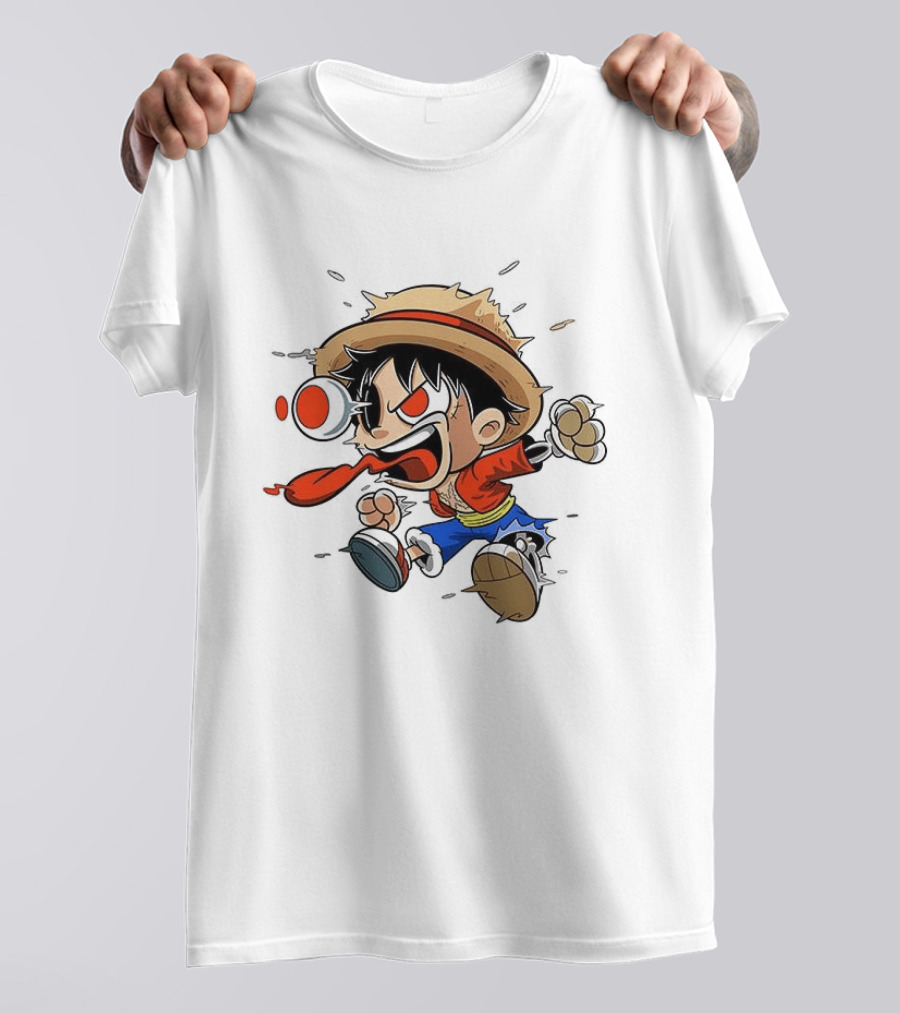 Chibi Dripping Monkey D. Luffy One Piece Anime Style Hat Straw Hat Pirates T-Shirt