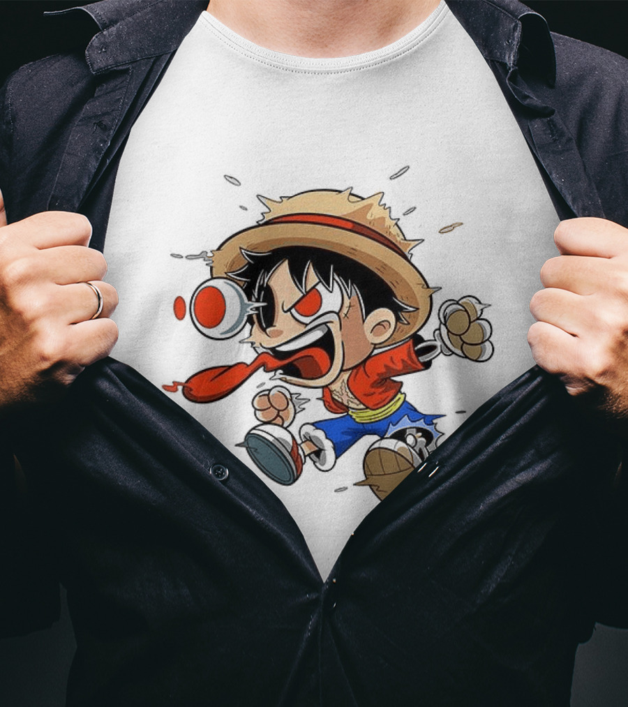 Chibi Dripping Monkey D. Luffy One Piece Anime Style Hat Straw Hat Pirates T-Shirt
