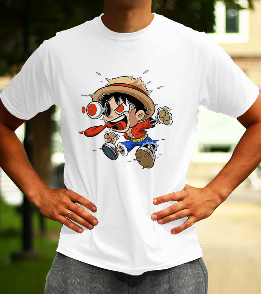 Chibi Dripping Monkey D. Luffy One Piece Anime Style Hat Straw Hat Pirates T-Shirt